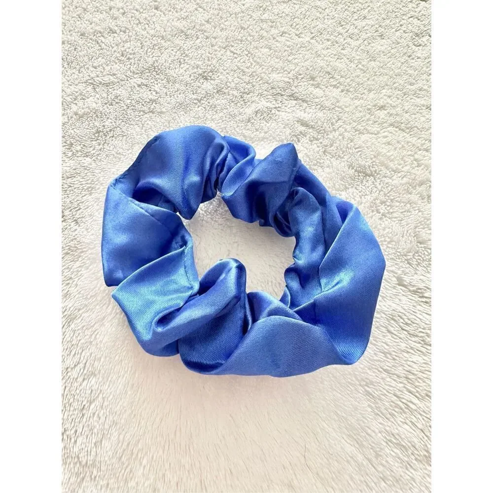 Cobalt blue color satin hair scrunchie